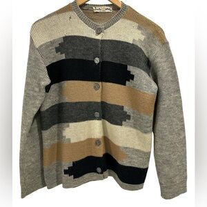 Vintage 60's 70's Jack Winter Wool Geometric Print Cardigan Sweater - Size 38/8